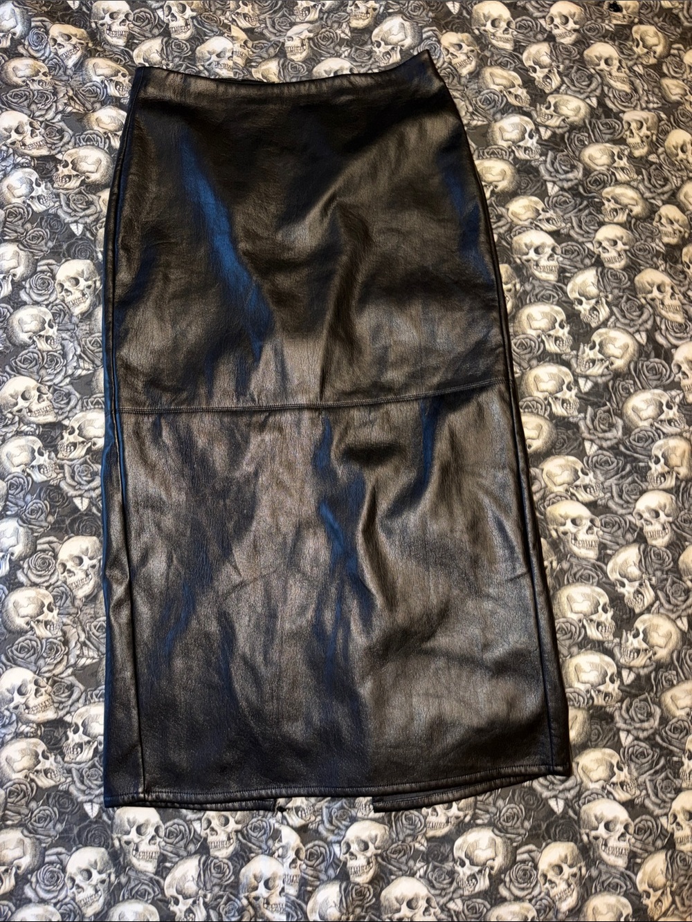 Good American Black Faux Leather zip back Pencil Split back Skirt